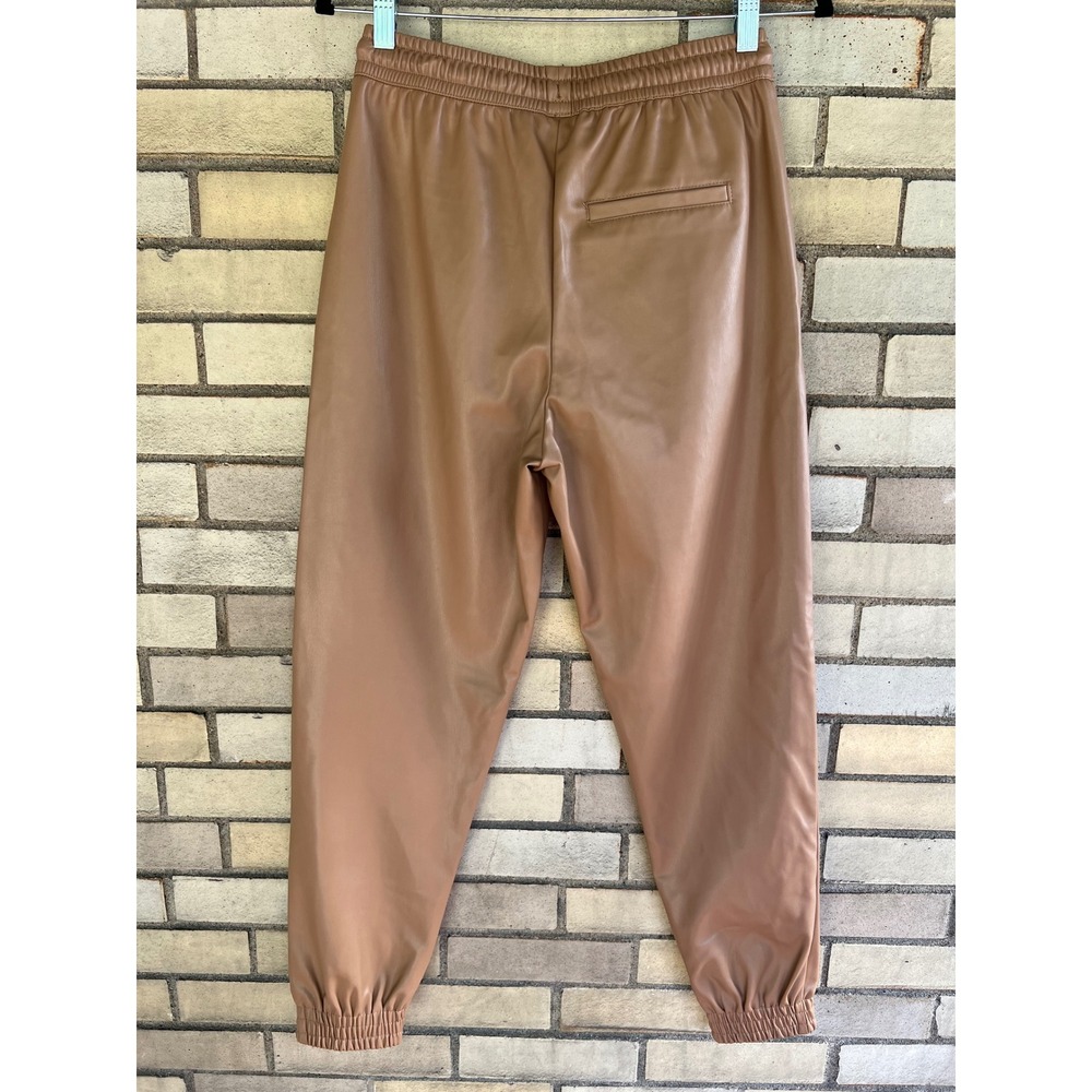 Zara Tan Faux Leather Jogger Pants Elastic Drawstring Waist Size XS Brown - Picture 4 of 4